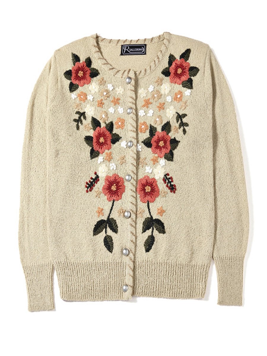 White Embroidered Wool Long Sleeve Cardigan