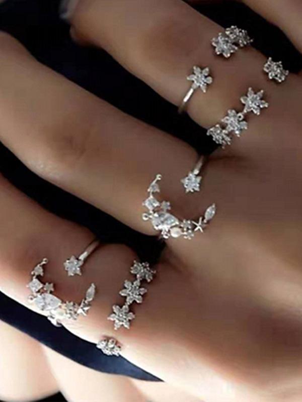 Bohemian Diamond Vintage Star Moon Crystal Ring Set