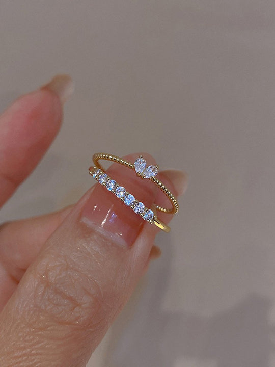 Heart-shaped Open Heart Inlaid Rhinestone Joint Ring