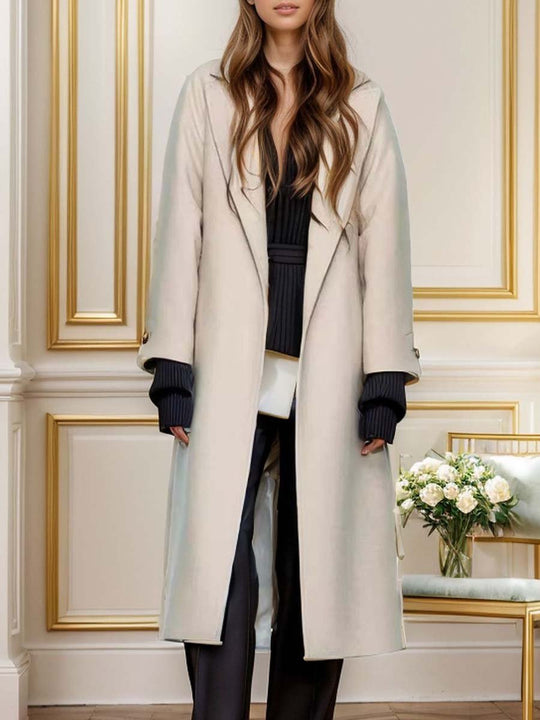 Ladies Thick Lapel Woolen Coat - Free Shipping