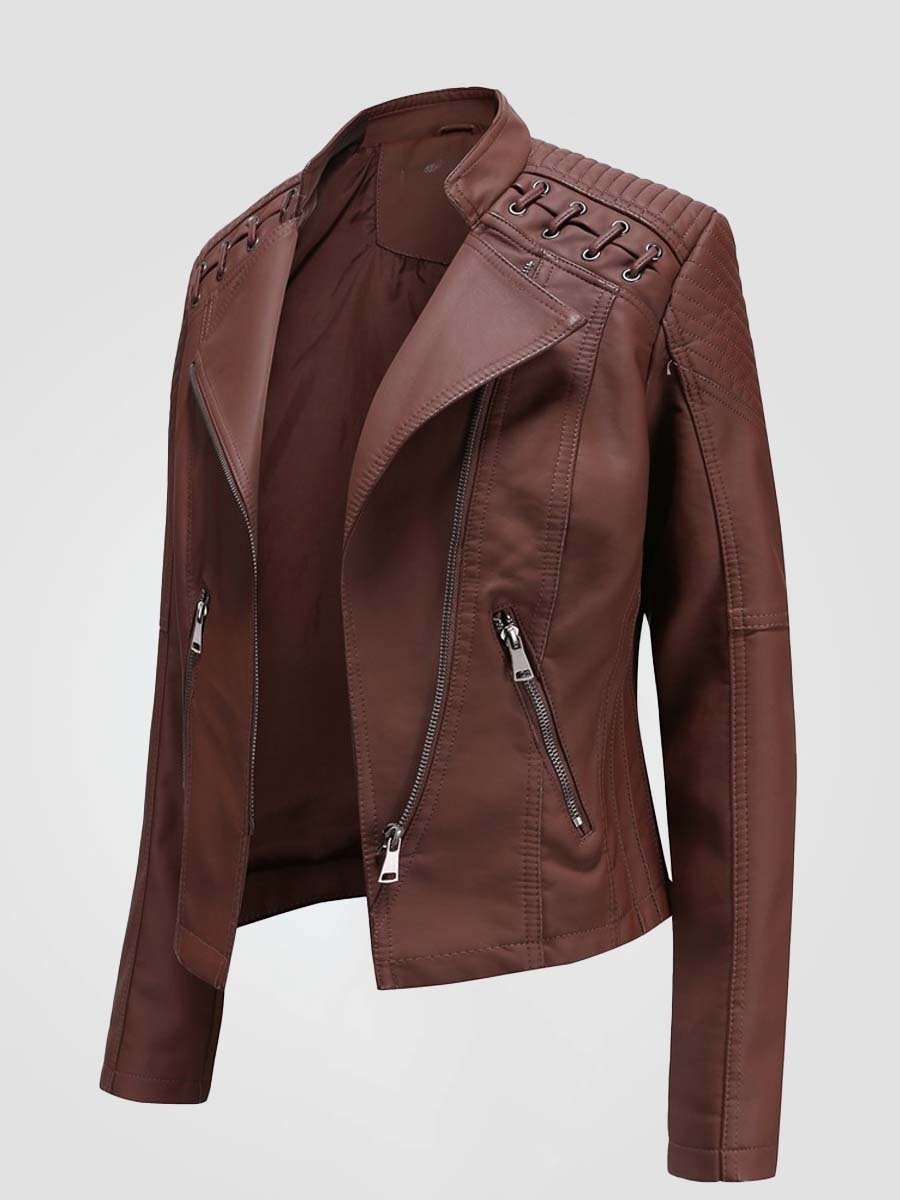 Vintage Cropped Slim Fit Leather Biker Jacket