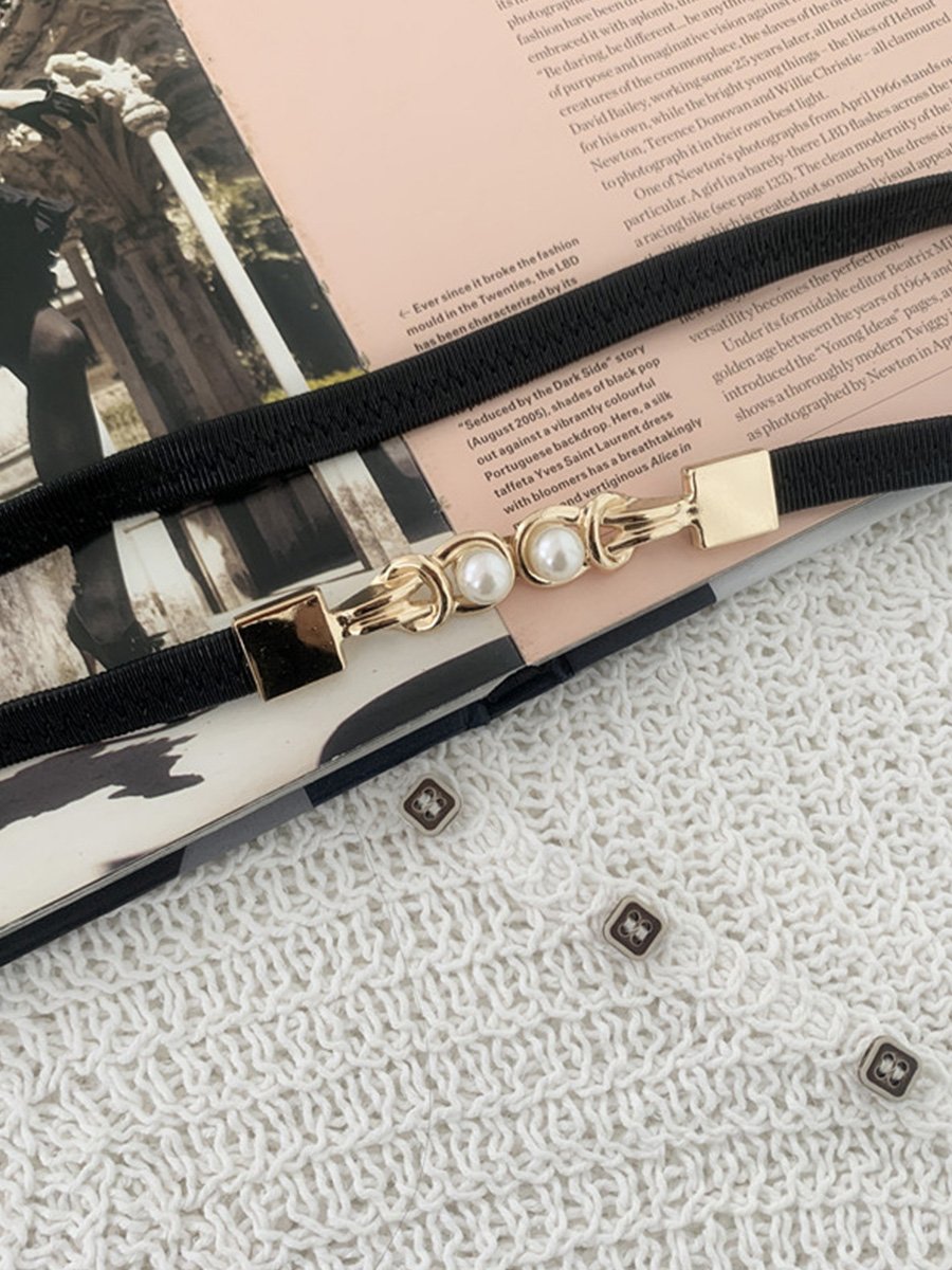 Fashion Black Elastic Pearl Buckle Belt