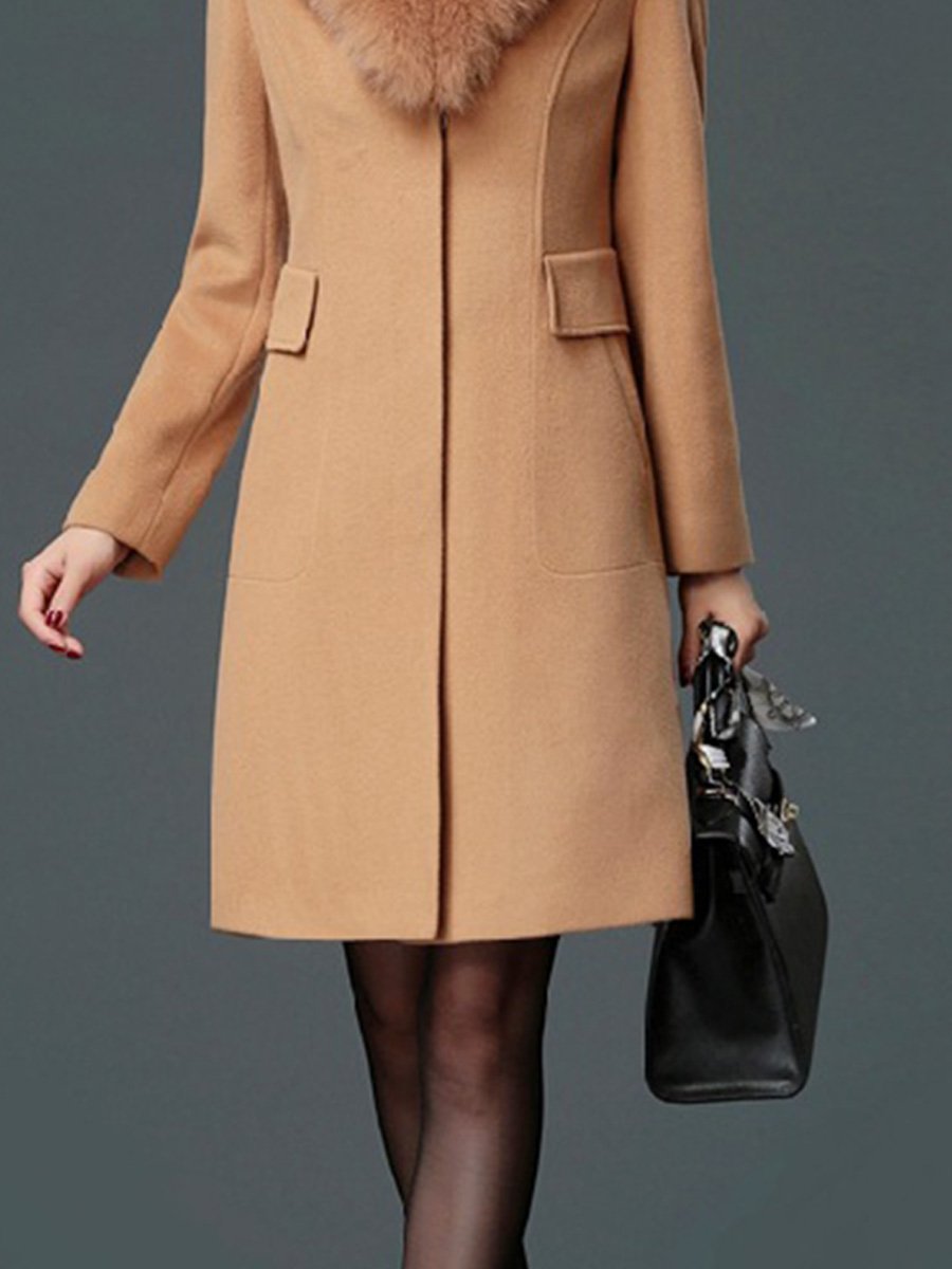 Fur Collar Slim Fit Mid-length Wool Coat