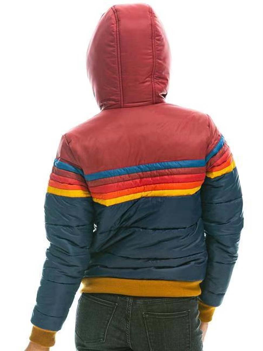 Women's Casual Hooded Rainbow Colorblock Jacket