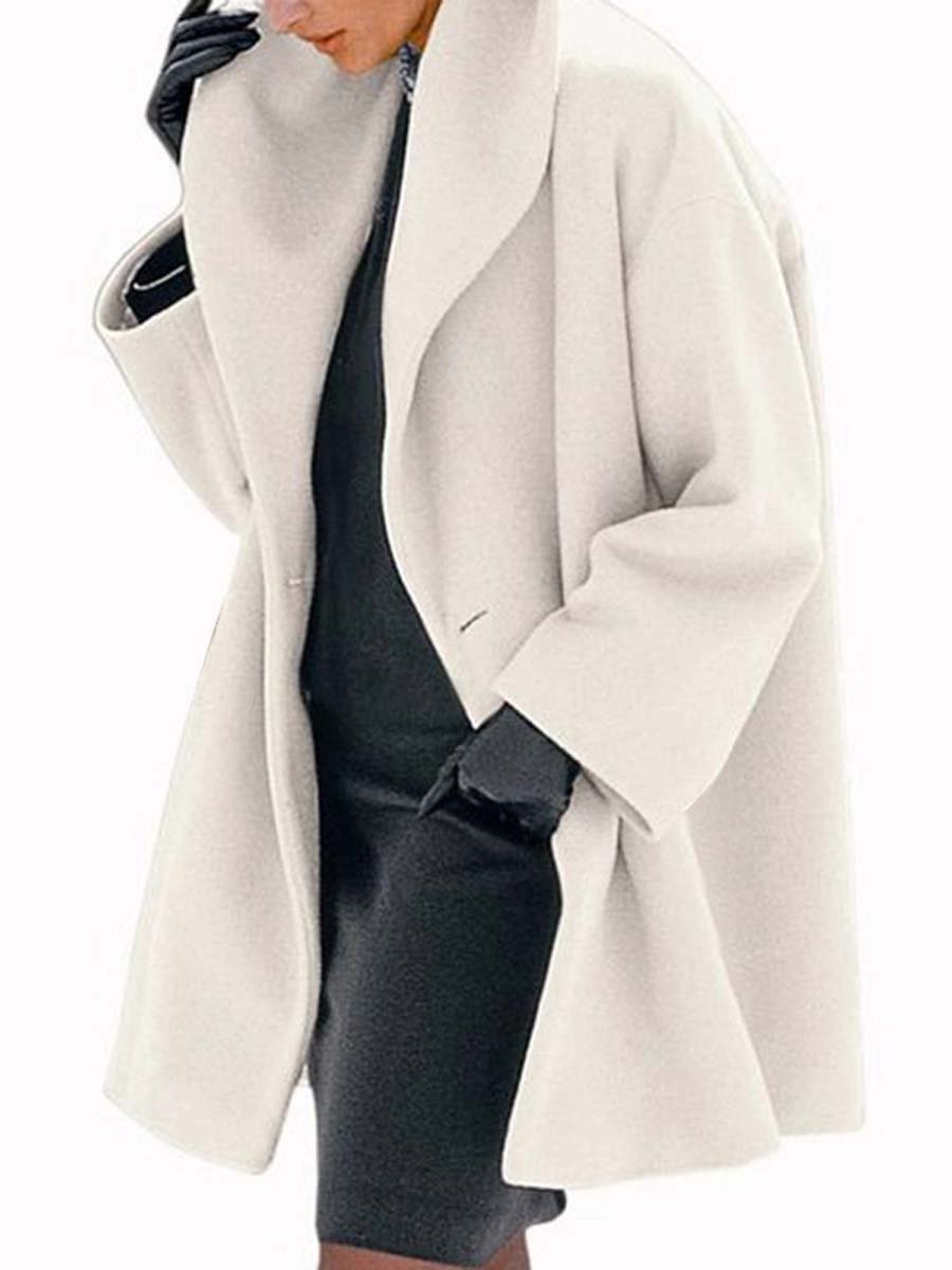 Women's Round Neck Loose Hooded Woolen Coat