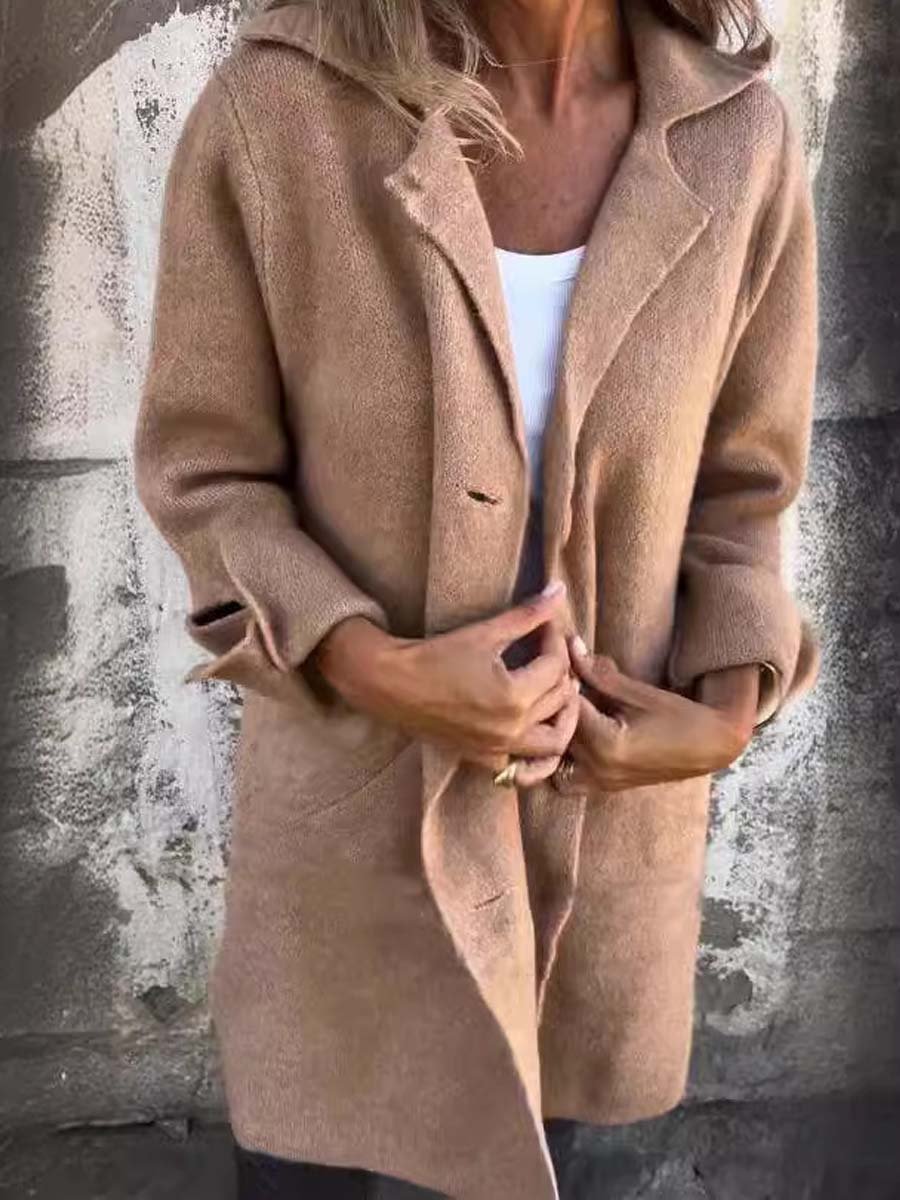 Single-Breasted Mid-Length Coat With Lapel Pockets