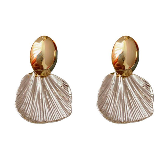 Real Gold and Silver Needle Wrinkled Shell Metal Earrings