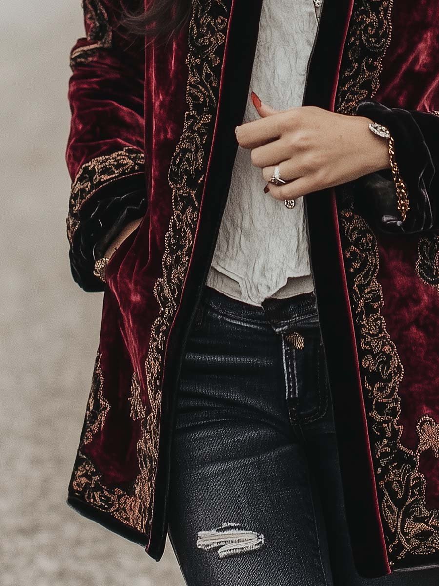 Women's Vintage Paisley Long Sleeves Velvet Jacket