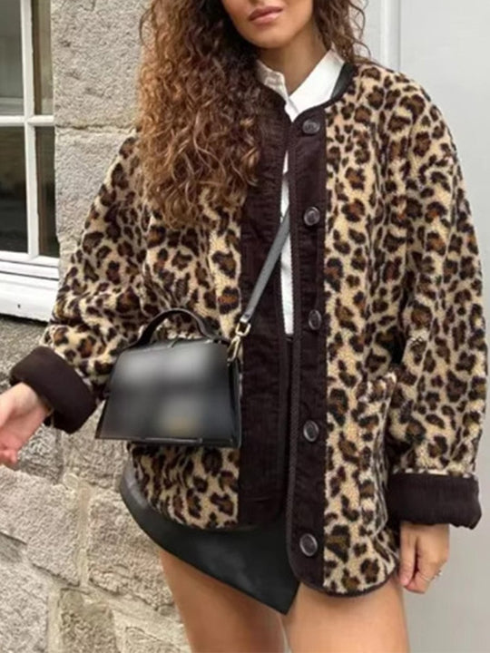 Fashion Leopard Print Casual Loose Plush Jacket