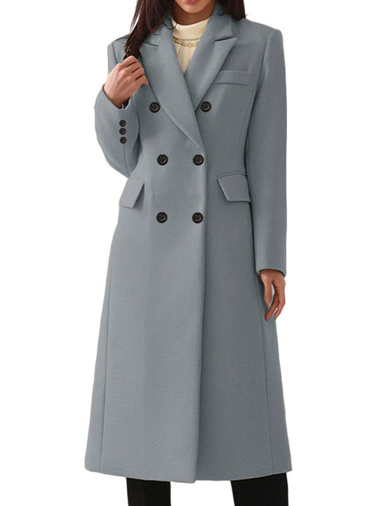 Lapel Double-breasted Long Woolen Coat