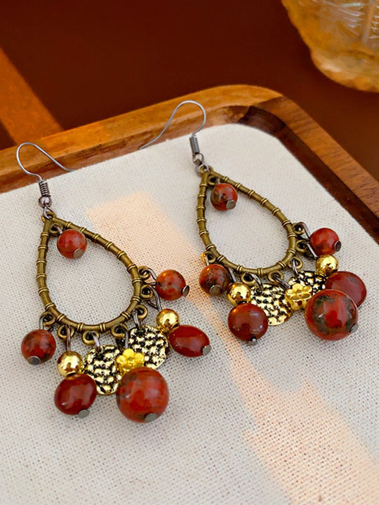 Water Drop Natural Stone Tassel Ethnic Style Retro Earrings