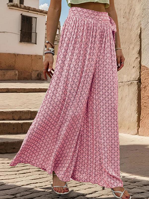 Lace-up High-waisted Casual Loose Wide-leg Pants 05182495YM