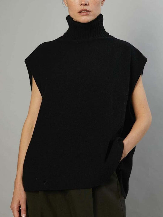 Women's High Collar Sleeveless Knitted Sweater