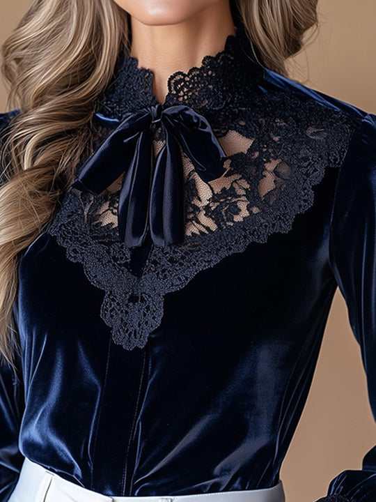 Elegant Velvet Lace Long Sleeve Shirt