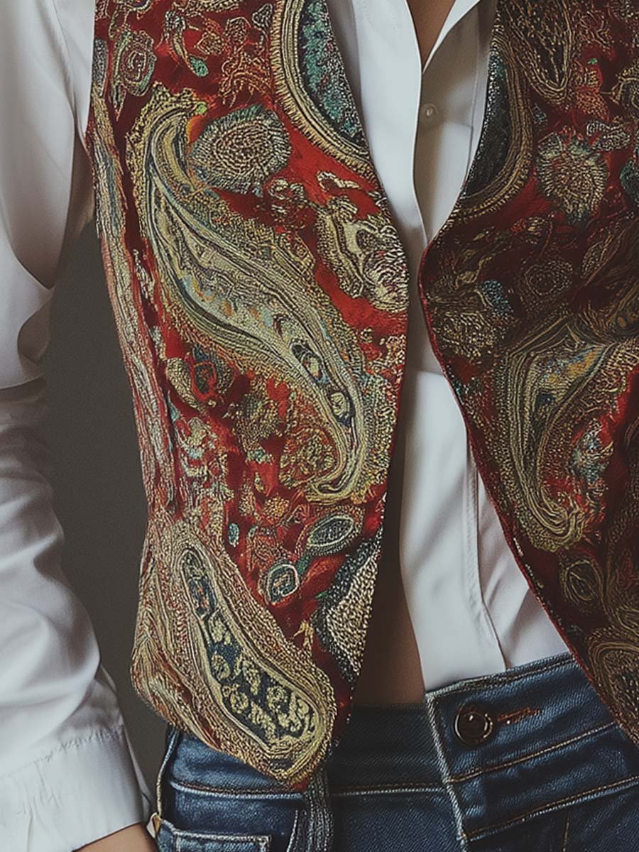 Womens Vintage Paisley Printed Vest