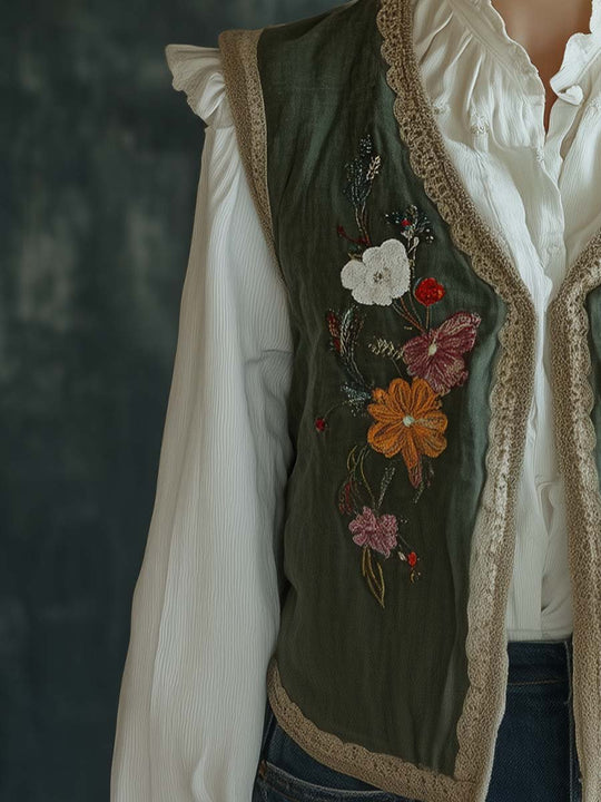 Rustic Meadow Embroidered Vest