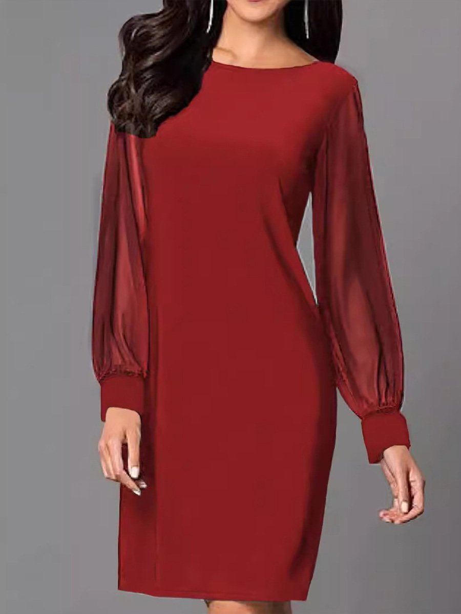 Elegant Round Neck High Elastic Solid Color Midi Dress