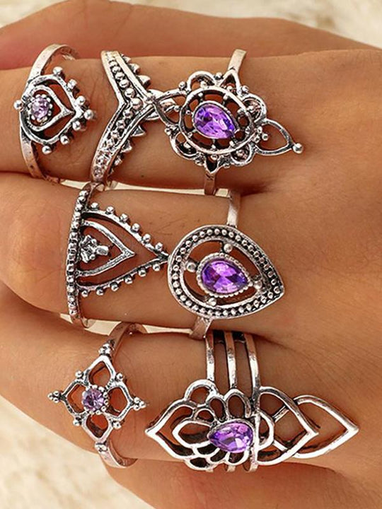 Bohemian Diamond Vintage Star Moon Crystal Ring Set