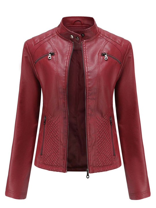 Women's Stand Collar Casual Leather Jacket