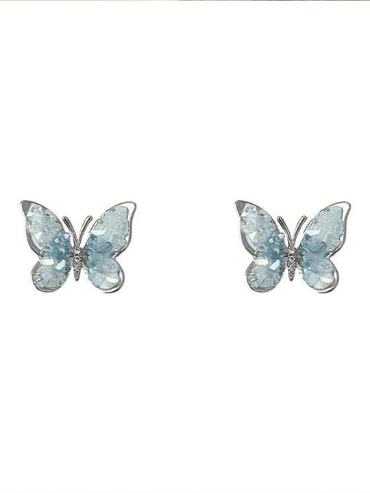 Morandi Blue Gradient Crystal Butterfly Earrings