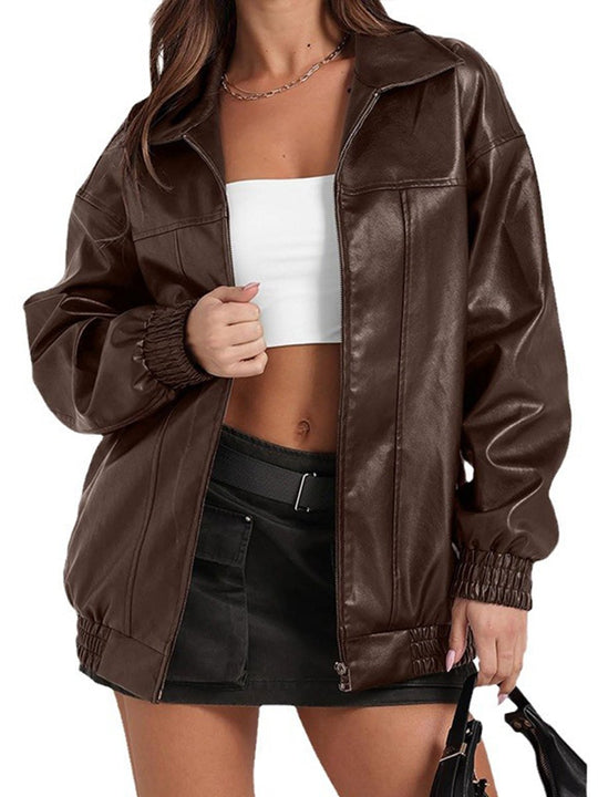 Trendy Versatile Lapel Relaxed Short Leather Jacket