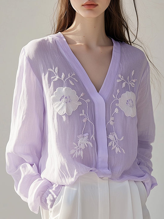 Delicate Lavender Floral Embroidered Blouse