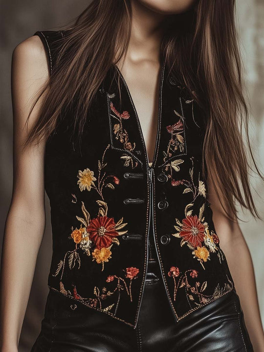 Vintage Suede Embroidered Vest