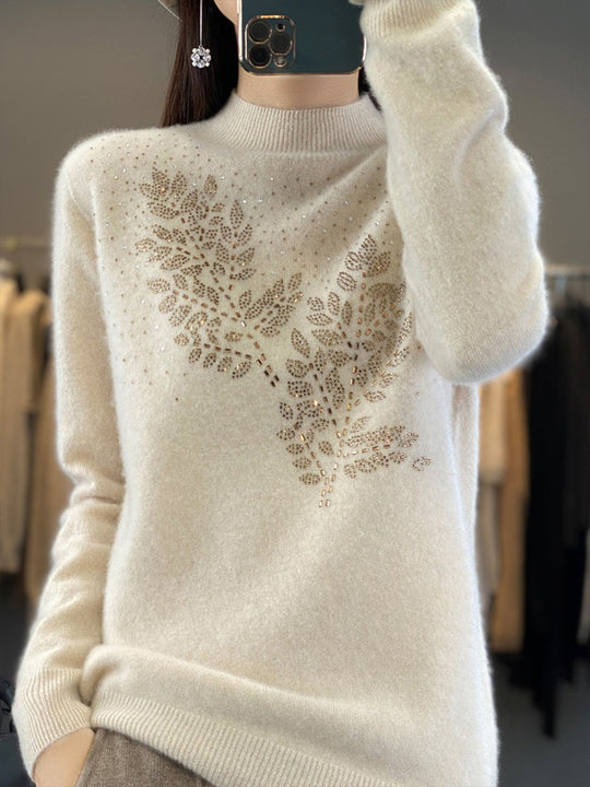 Fashionable Loose Rhinestone Long-sleeved Pullover Sweater