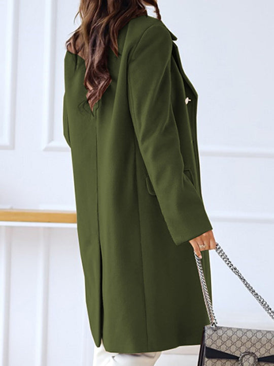 Lapel Double-breasted Simple Long-sleeved Woolen Coat