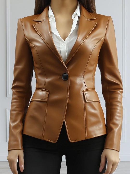 Brown Vintage Lapel Leather Blazer