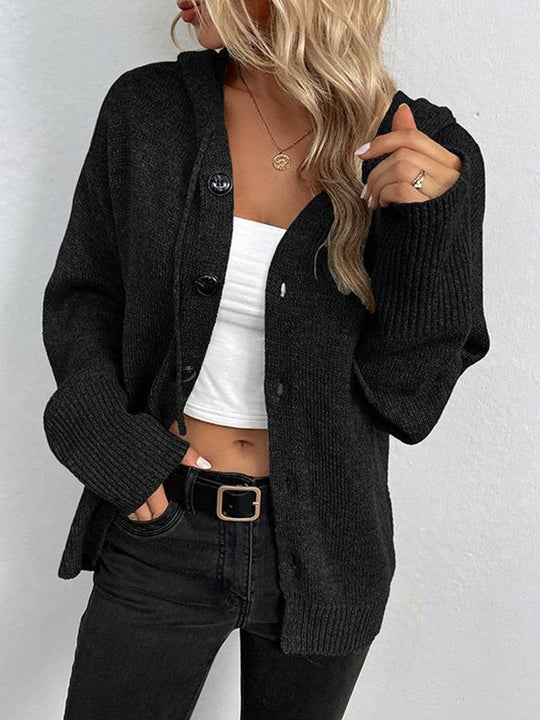 Long Sleeve Basic All-match Wool Hooded Cardigan