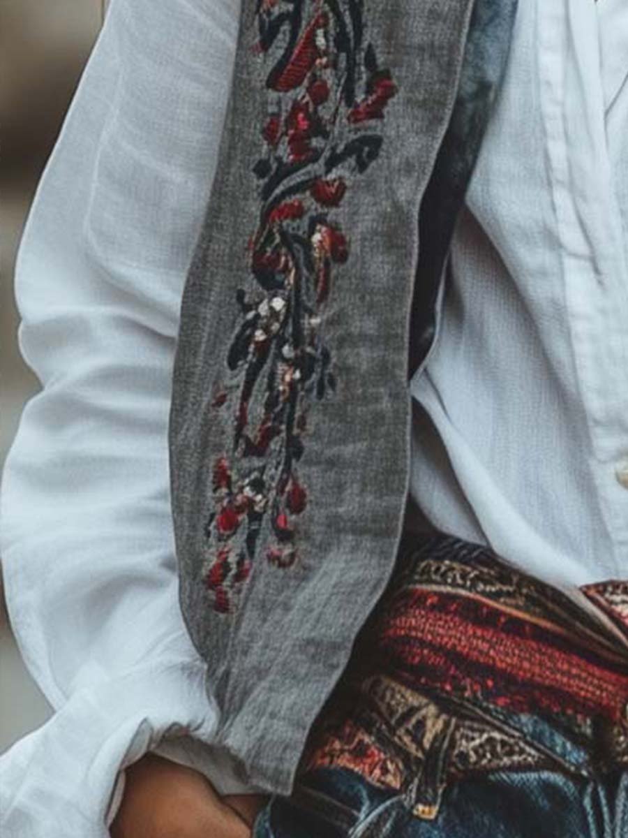 Rustic Embroidered Linen Vest