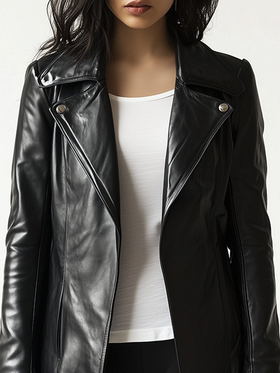 Women's Vintage Lapel Pocket Leather Jacket