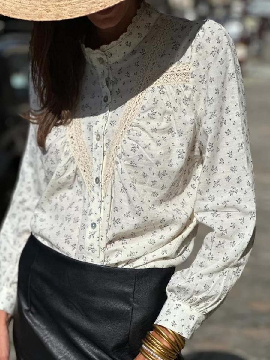 Women's Vintage Lace Cotton Printed Blouse