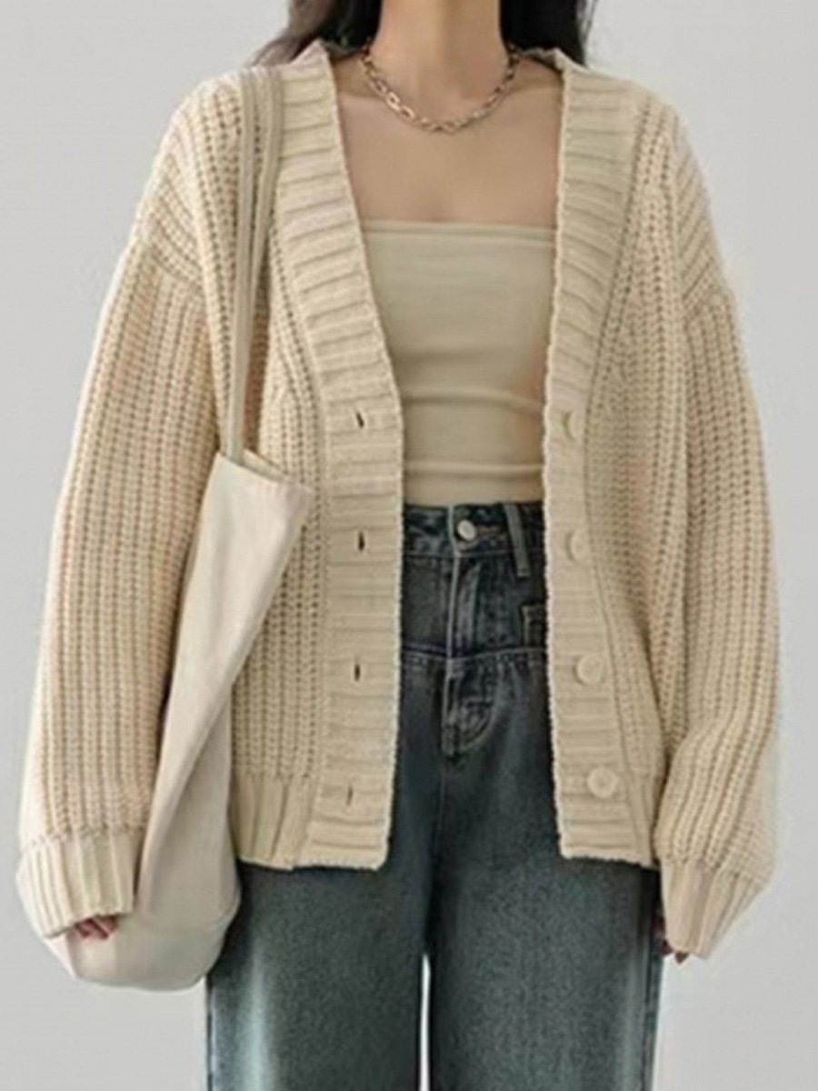 Loose V-neck Chunky Australian Wool Knitted Cardigan