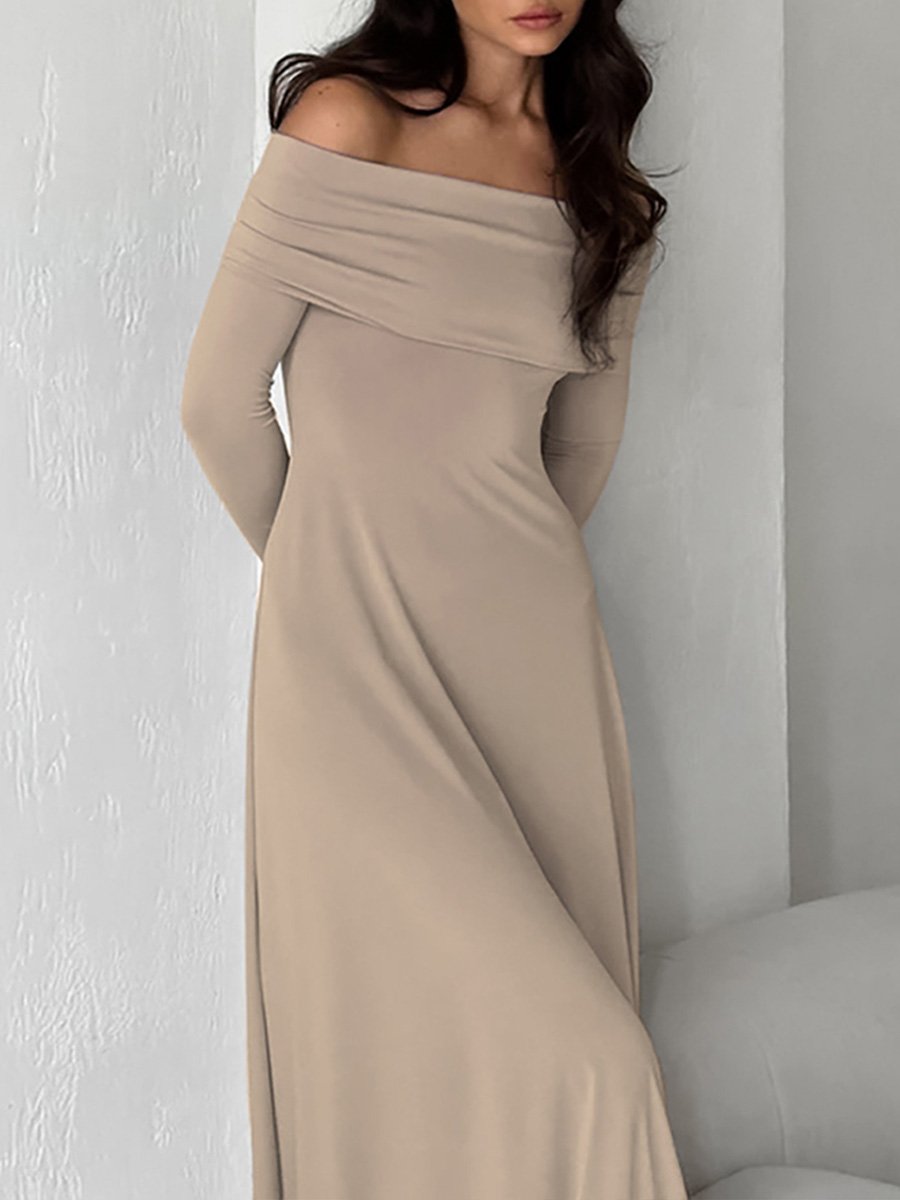 Boat Neck Knit Fitted Maxi Dress