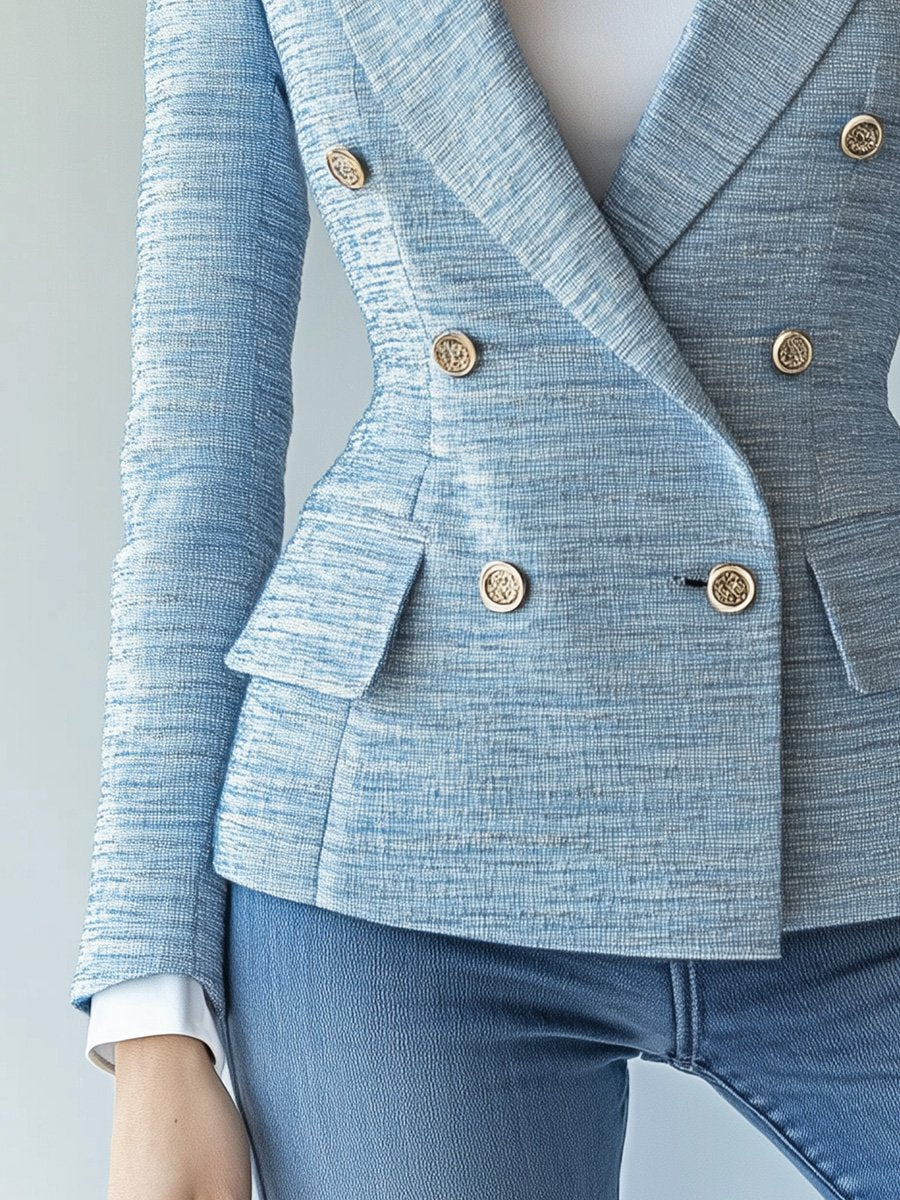 Light Blue Stylish Casual Double-breasted Slim-fit Blazer