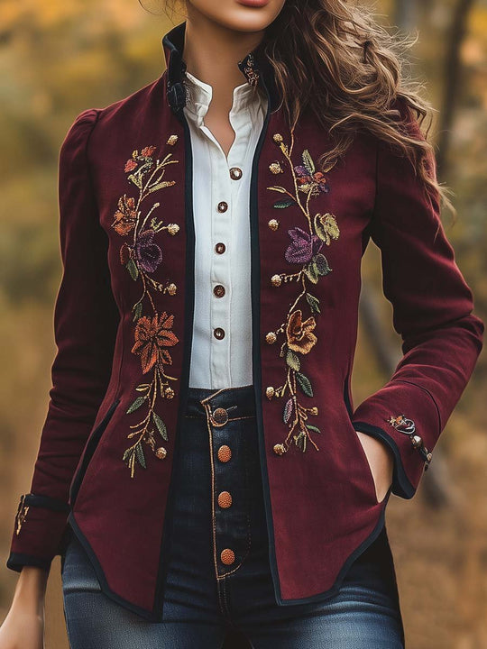 Women's Vintage Stand Collar Embroidered Jacket