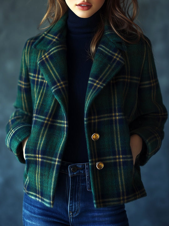 Classic Plaid Pattern Single-breasted Daily Woolen Jacket