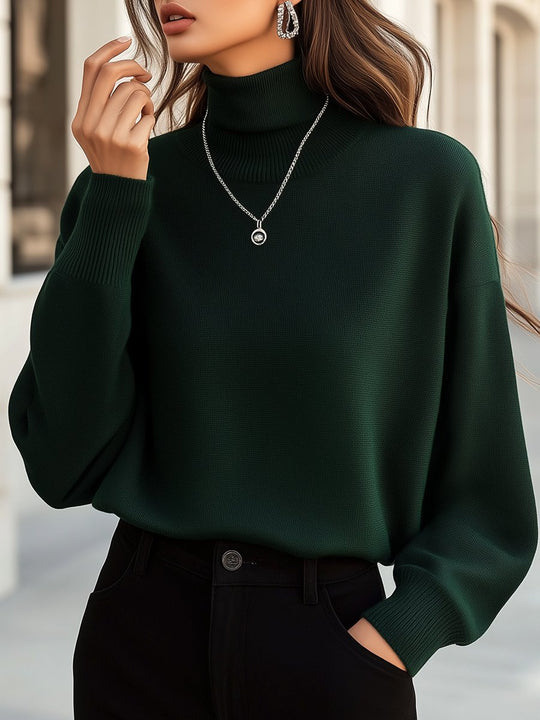 Daily Mock Neck Ribbed Knited Solid Color Sweater