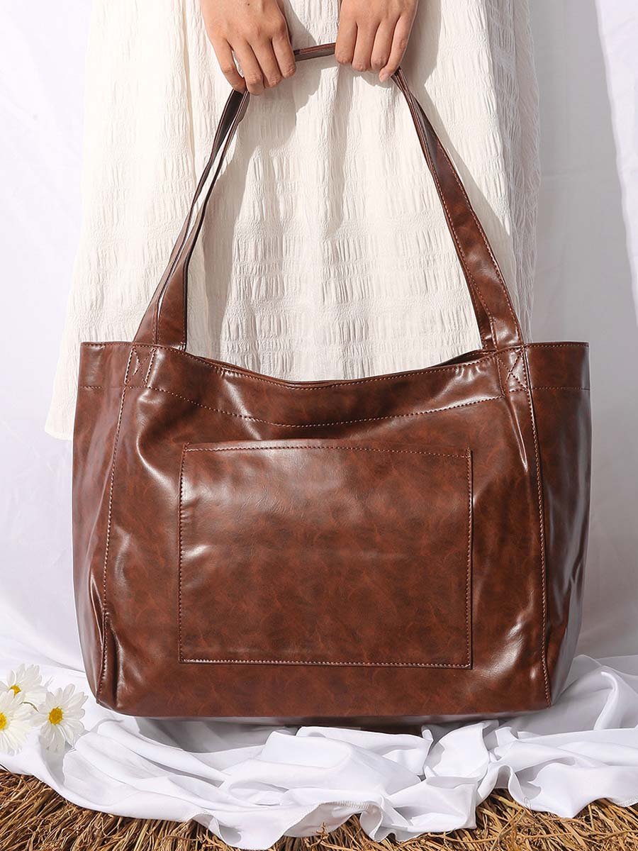 Vintage Waxed Leather Large Capacity Tote Bag