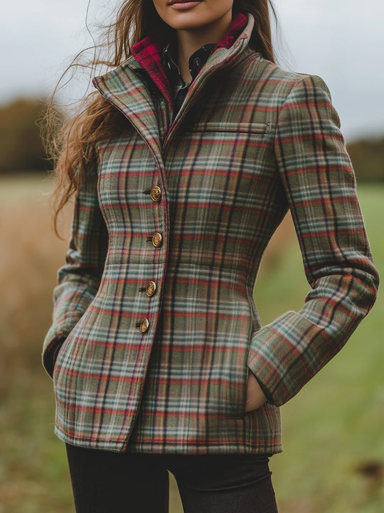 Vintage Single-breasted Plaid Pattern Woolen Jacket