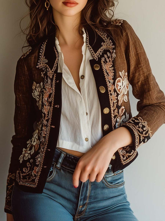 Women's Vintage Embroidered Cotton Linen Jacket