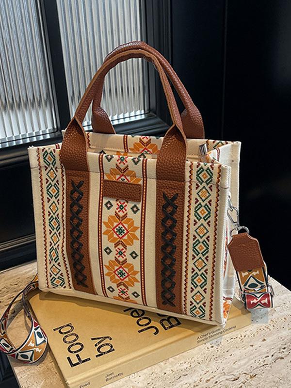 Vintage Cotton and Linen Printed Bohemian Handheld Tote Bag