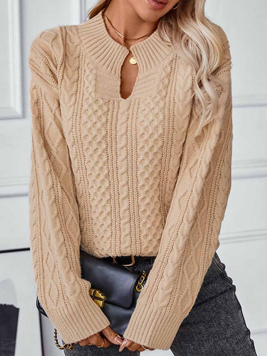 Solid Color Cable-Knit Longsleeved Sweater