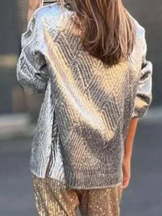 Casual Metallic Turtleneck Knitted Warm Sweater