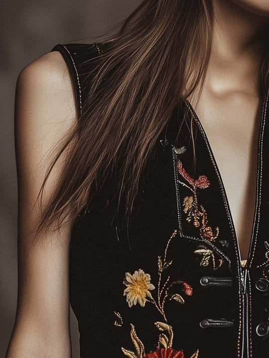 Vintage Suede Embroidered Vest