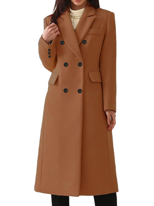 Lapel Double-breasted Long Woolen Coat