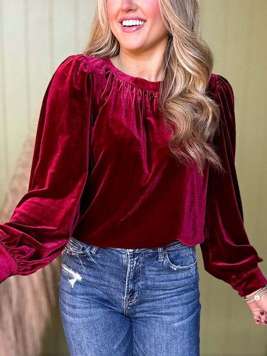 Women's Vintage Velvet Round Neck Long Sleeve Shirt