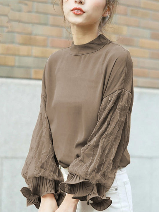 Loose Mesh Lantern Sleeve Shirt